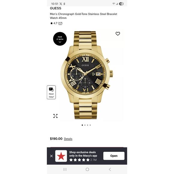 GUESS Gold Stainless Steel Quartz Chronograph Watch Black Dial main image 4